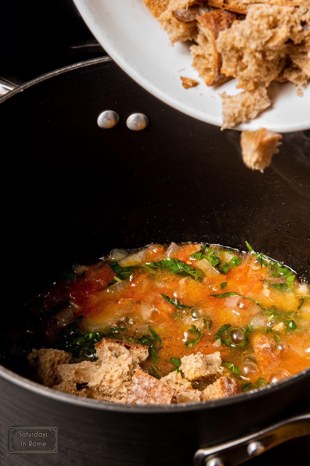 Tuscan Tomato Soup - Adding The Bread
