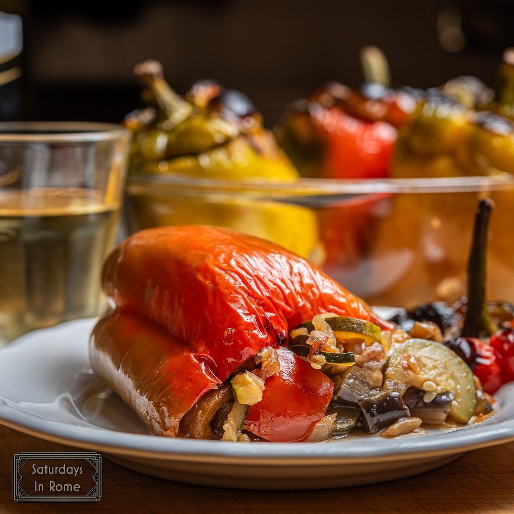 vegetarian stuffed peppers with rice - Overflowing