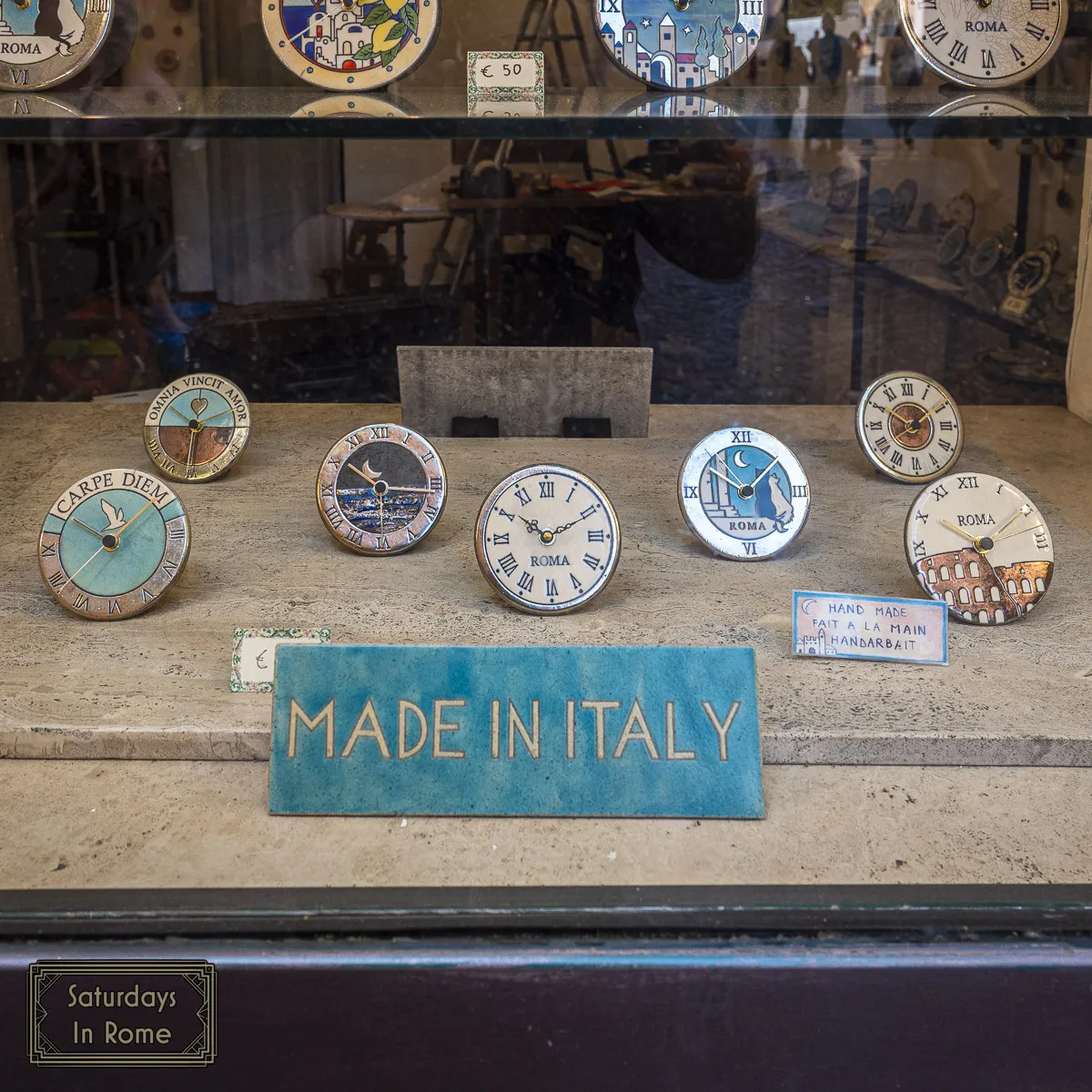 cool things to buy in Rome - all hand made in Italy, even the "Made In Italy" sign.