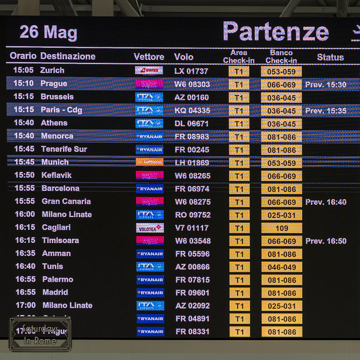 Rome Fiumicino Airport Guide - Departure Board