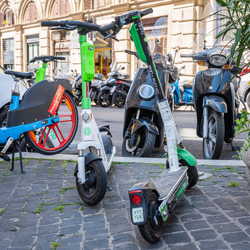 Scooters In Rome - On Sidewalk