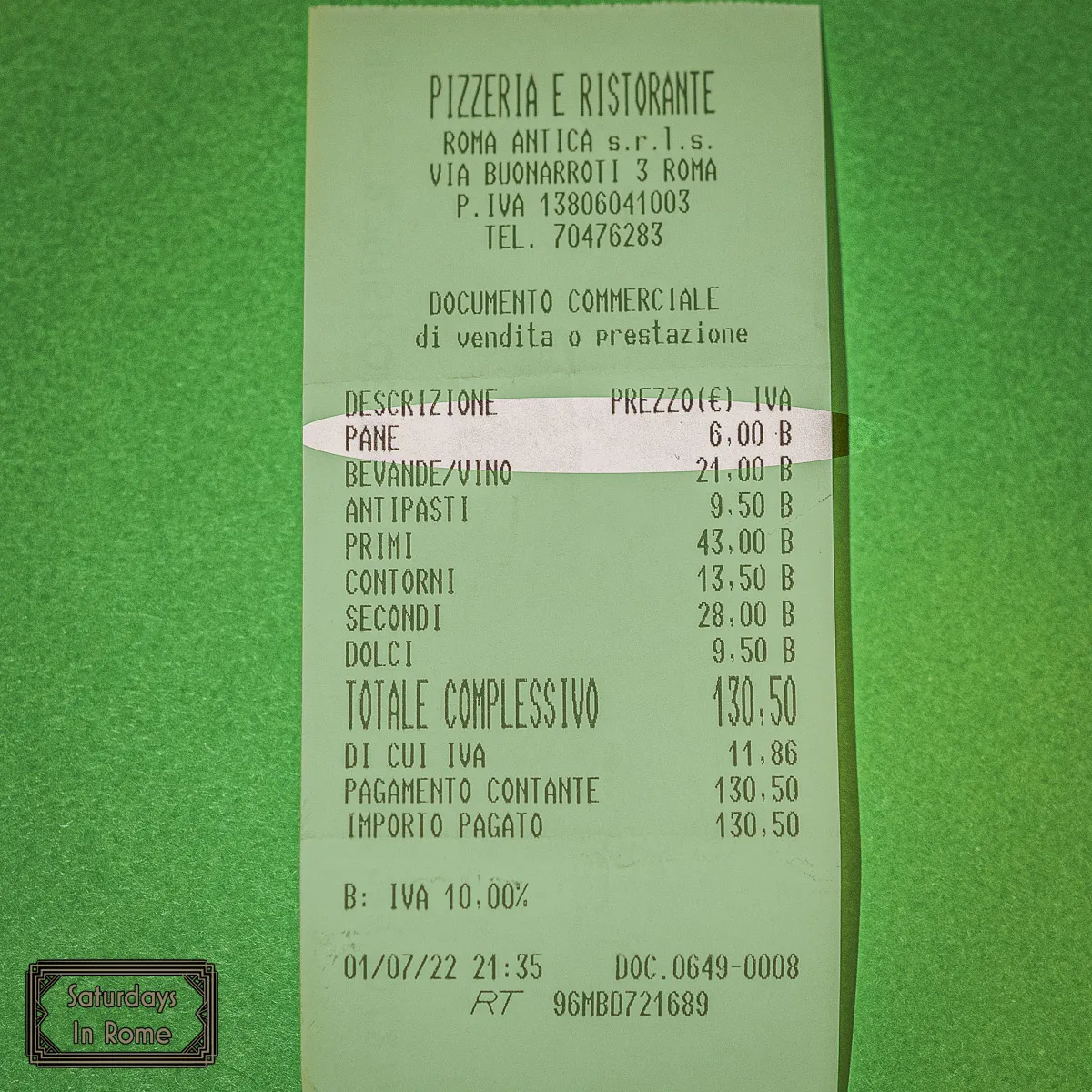 Tipping In Rome - Bread Charge Per Person