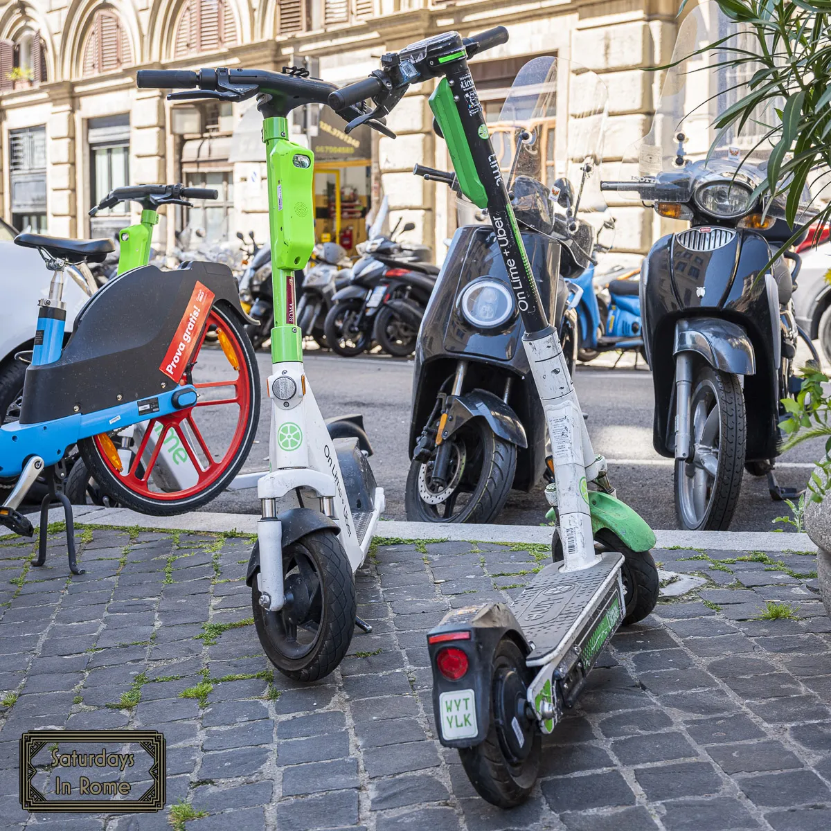 Scooters in Rome - All along the sidewalks