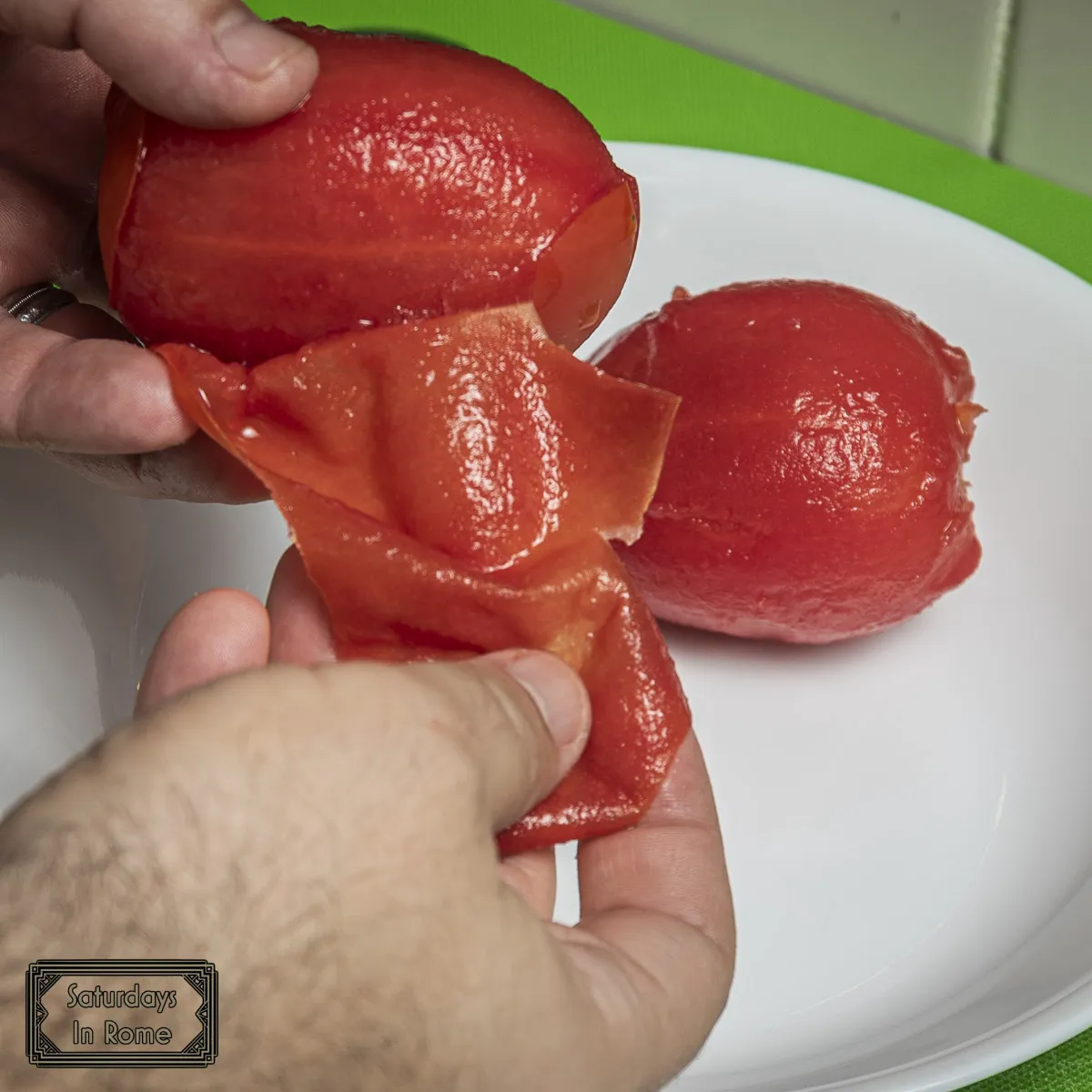 Tuscan Tomato Soup - Peeling Tomatoes